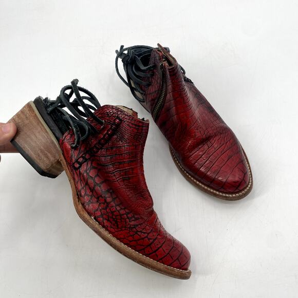 Freebird red Jojo Crocodile Lace Up Bootie Sandals - Picture 6 of 6